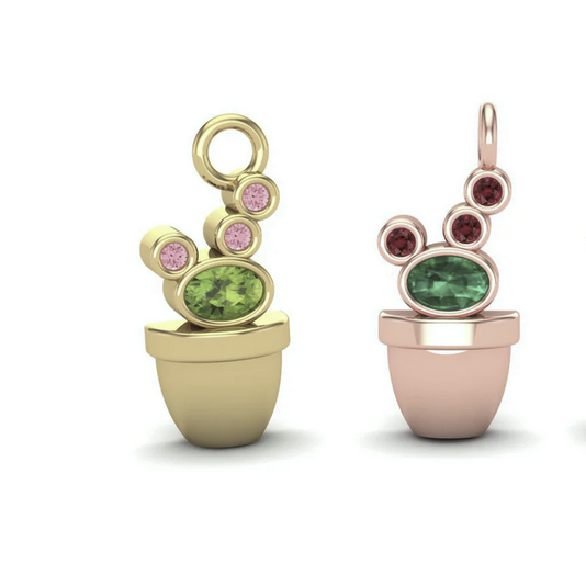 Cactus with Gemstone Charm From Mushroom