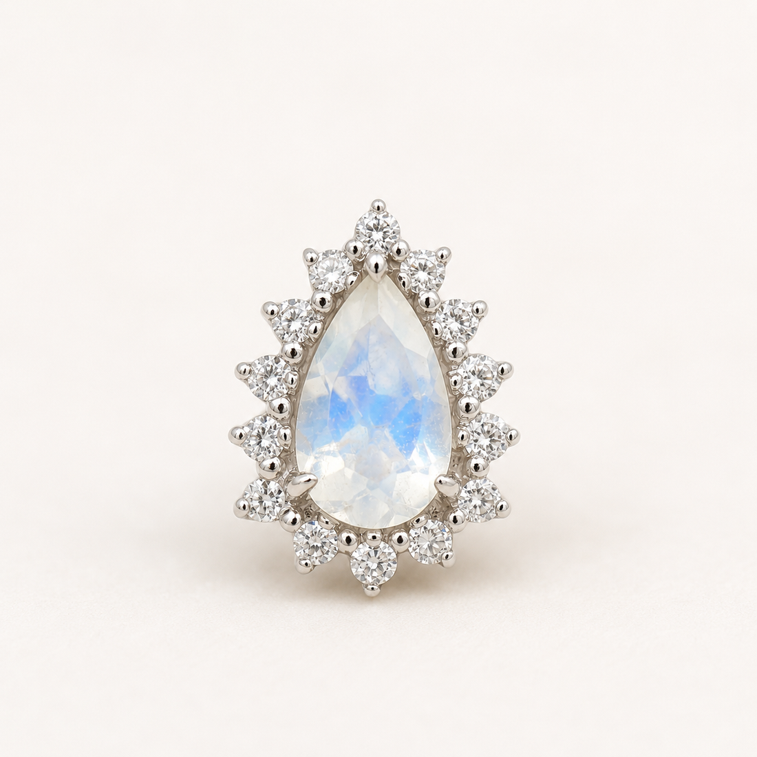 Faceted Pear Moonstone with Diamond Halo