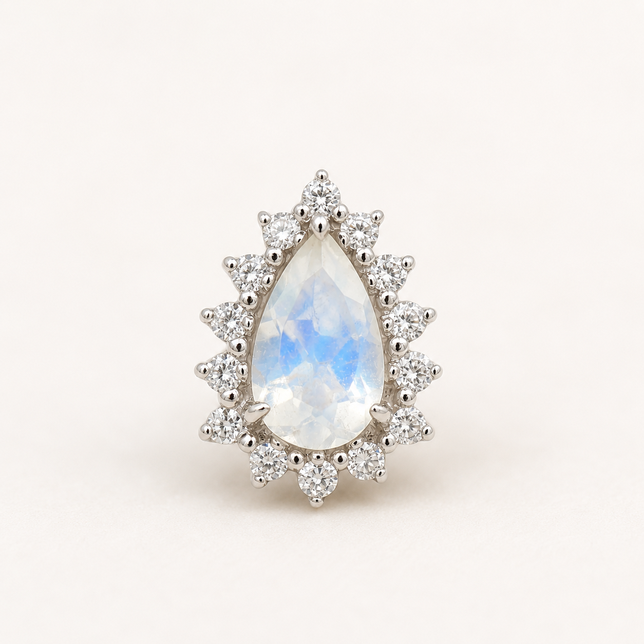 Faceted Pear Moonstone with Diamond Halo