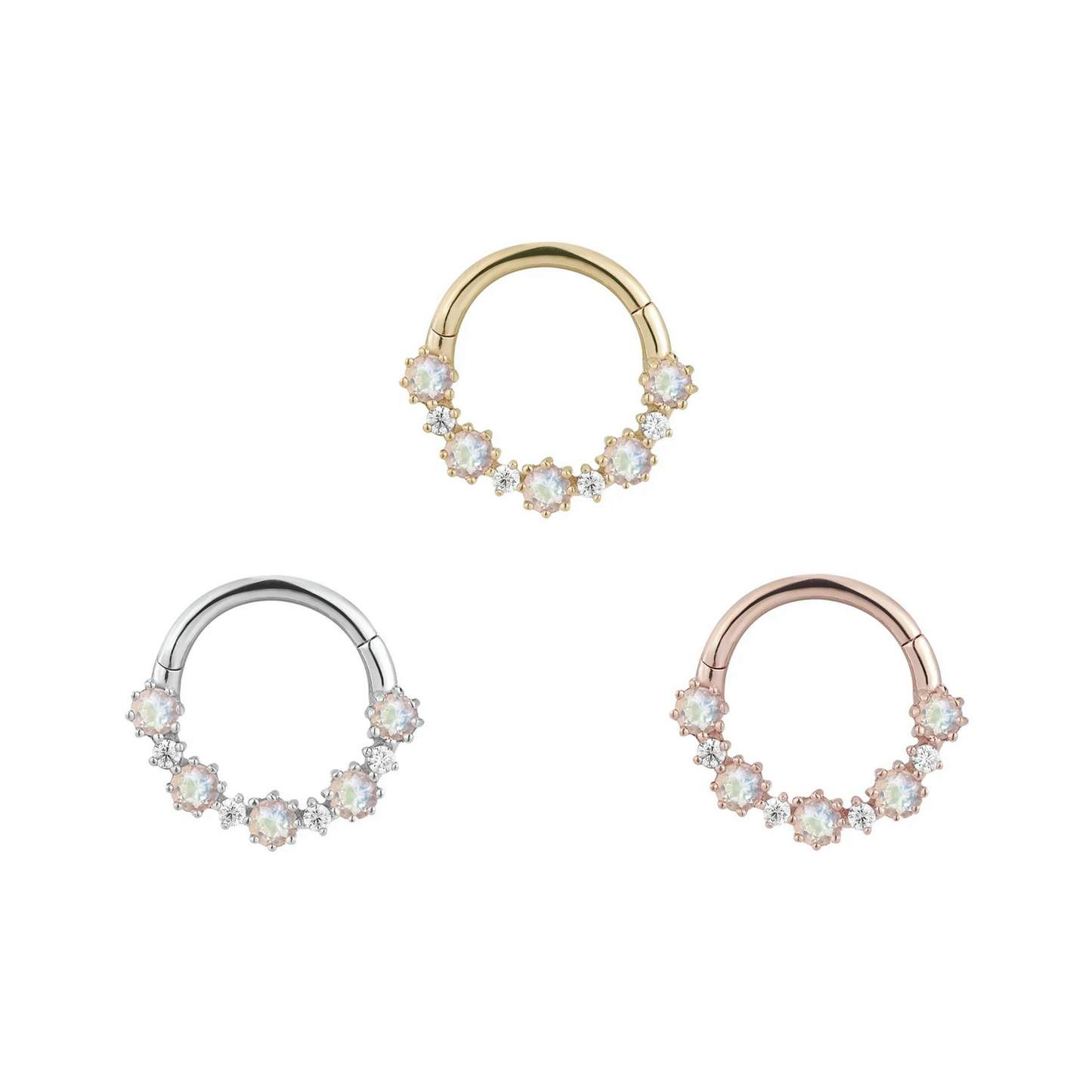 Ariana Clicker with Rainbow Moonstone and CZ From Buddha