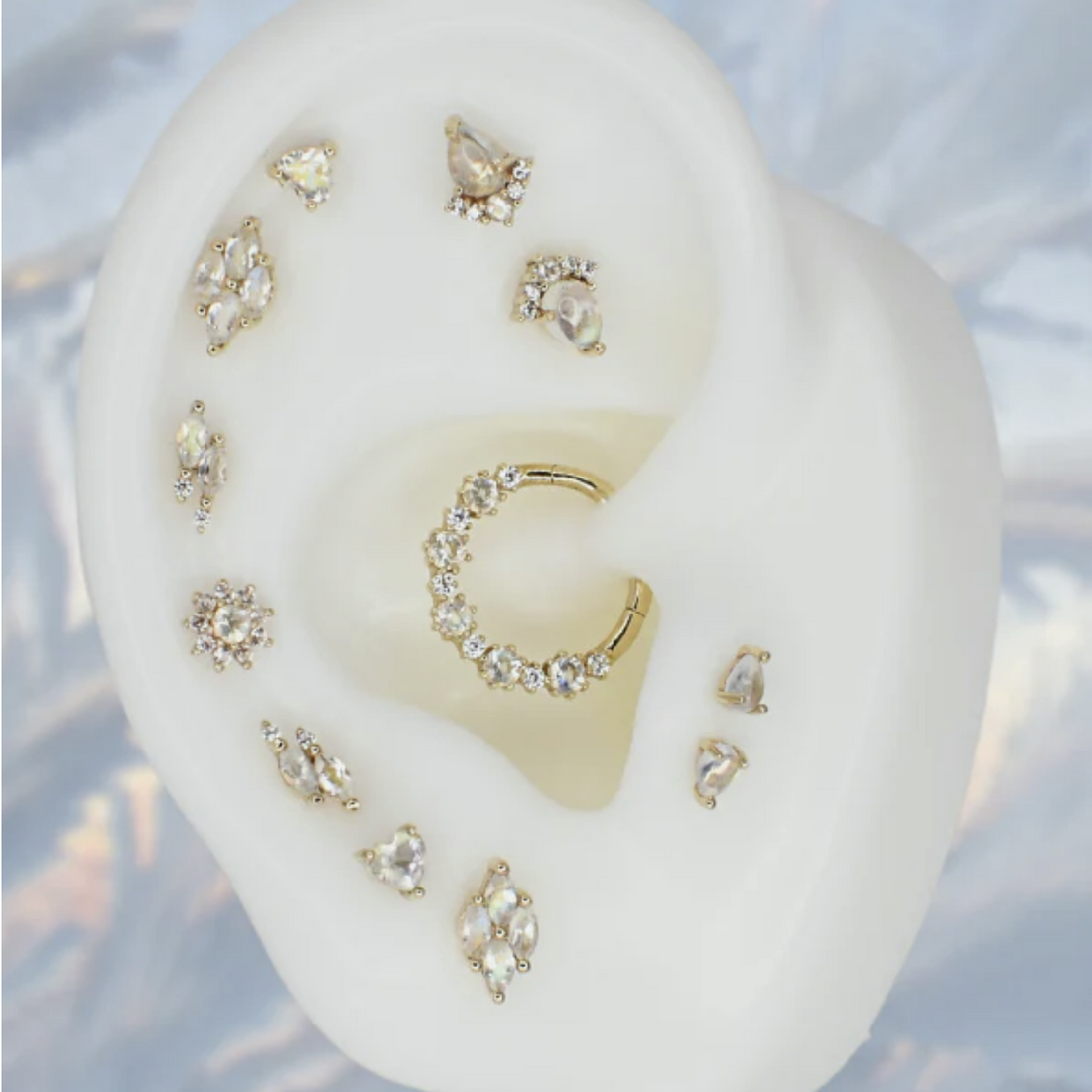 Ariana Clicker with Rainbow Moonstone and CZ — Buddha