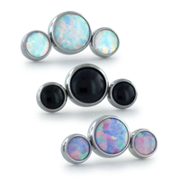 3-piece threadless titanium bezel set cabochon cluster - curved with white opal, black, and lavender opal cabochons 