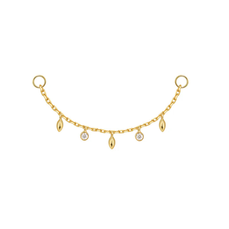 Chain with 5 Bezel Diamonds and Marquise Gold Beads — Modern Mood