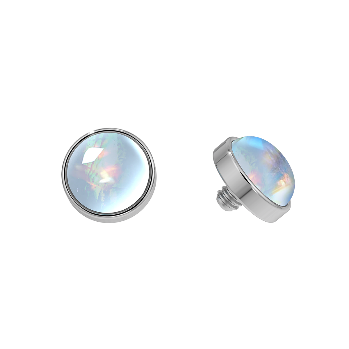 Cabochon Titanium Bezel End With Genuine Stone