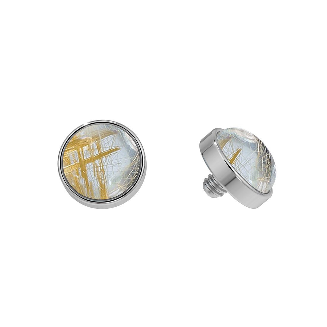 Cabochon Titanium Bezel End With Genuine Stone
