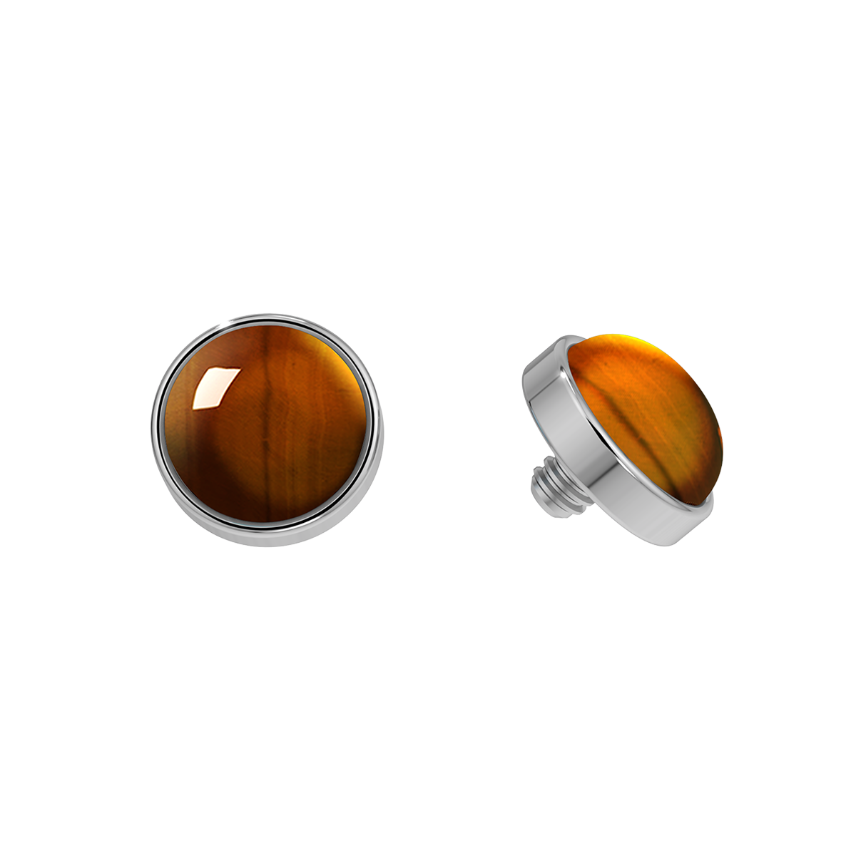 Cabochon Titanium Bezel End With Genuine Stone