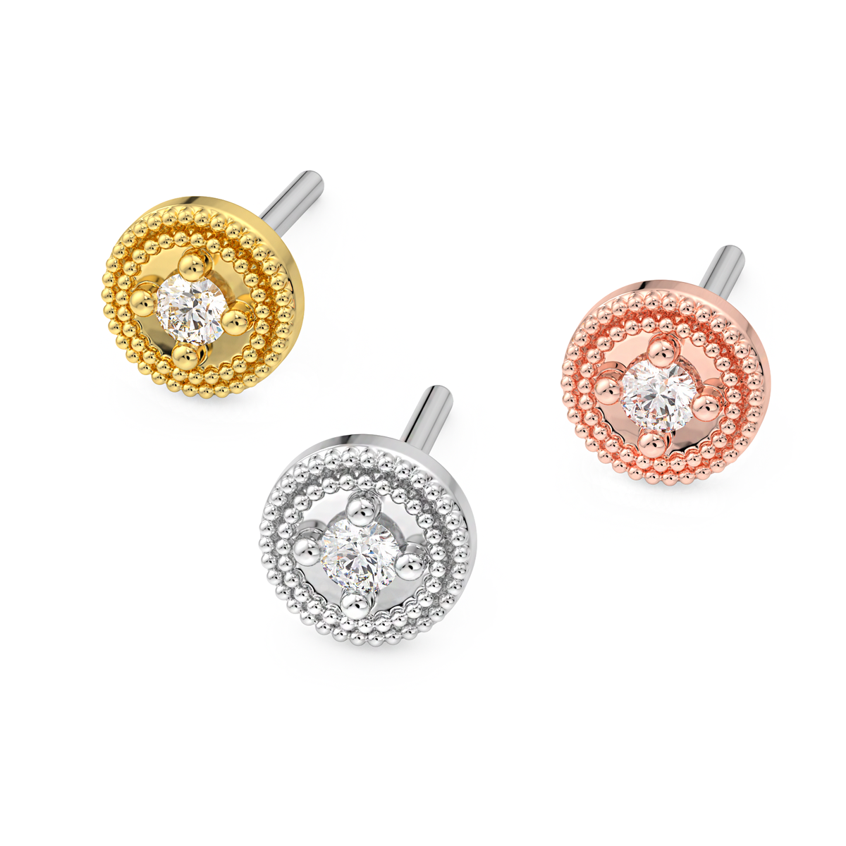 Double Millgrain Round Prong End With Diamond