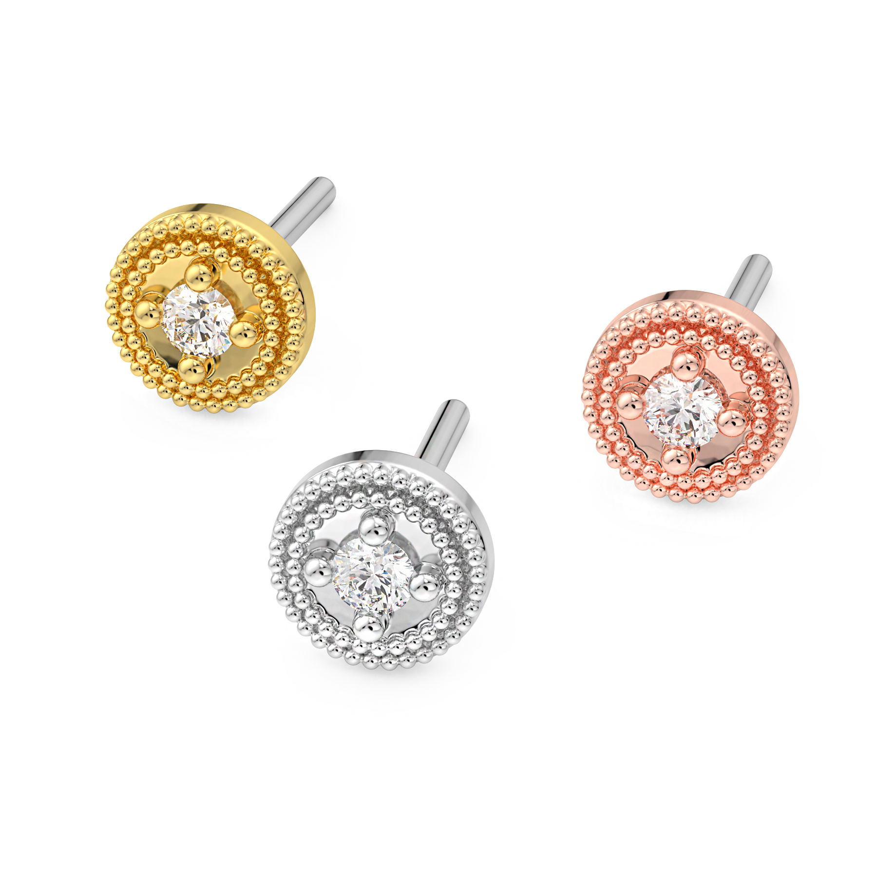 Double Millgrain Round Prong End With Diamond