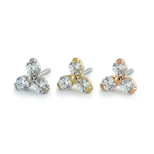 18K White Gold, Yellow Gold, and Rose Gold Trinity Gem Ends with Genuine Diamonds