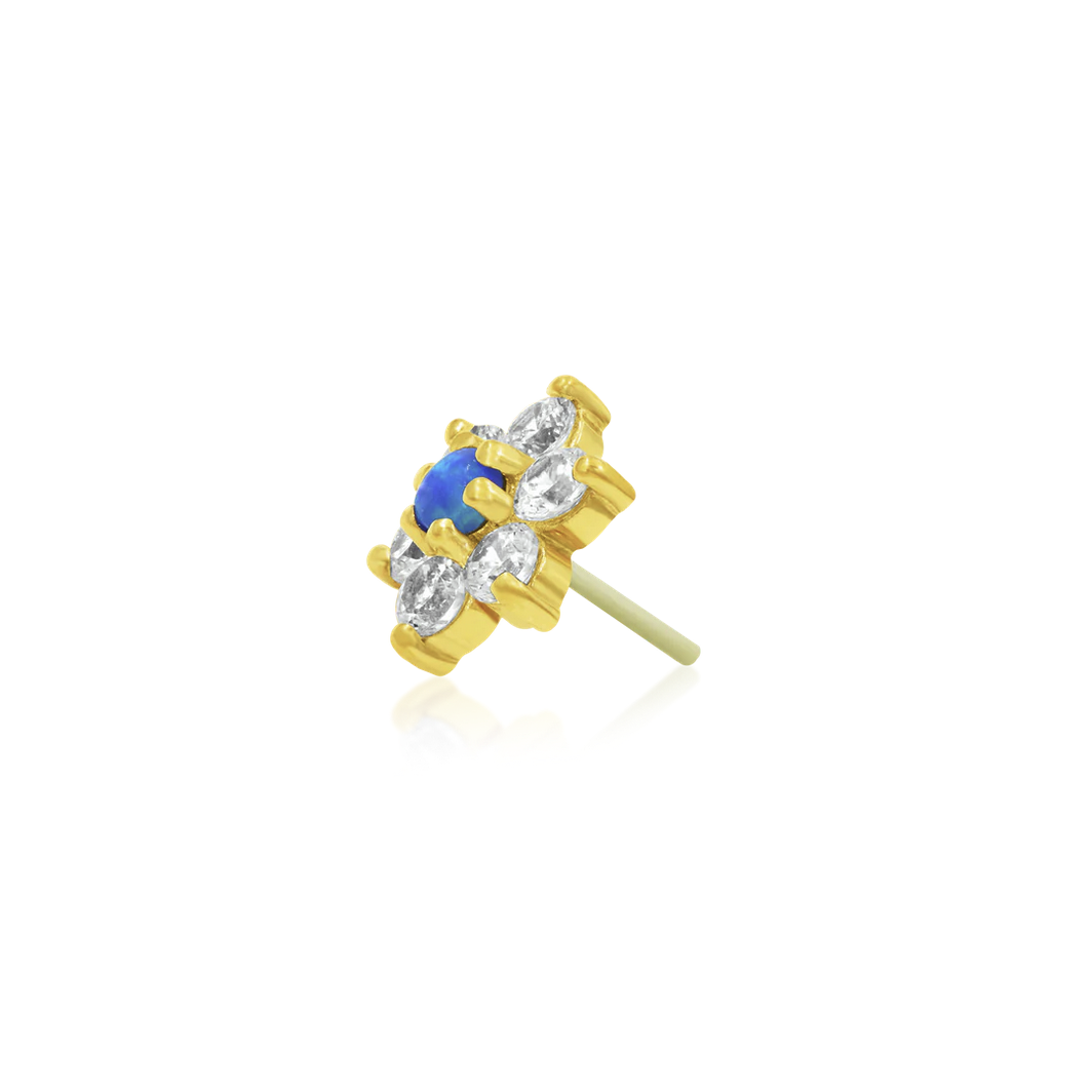 Gold Flower with CZ and Blue Opal — Junipurr