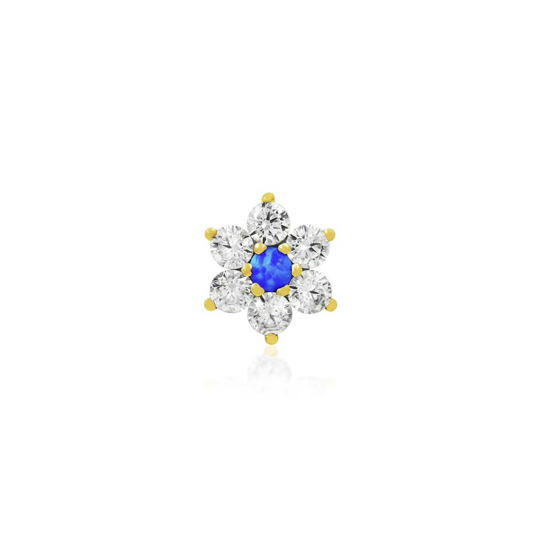 Gold Flower with CZ and Blue Opal — Junipurr