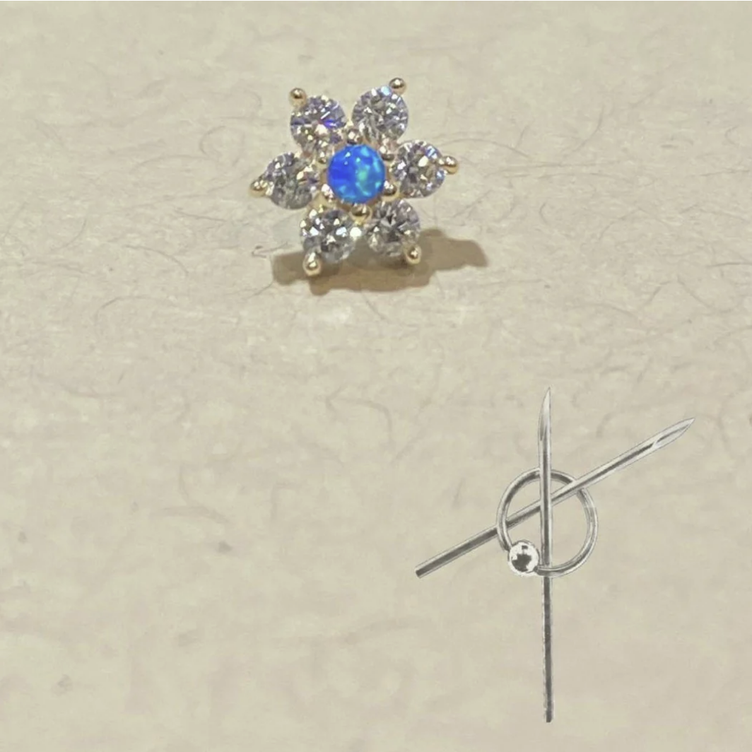 Gold Flower with CZ and Blue Opal — Junipurr