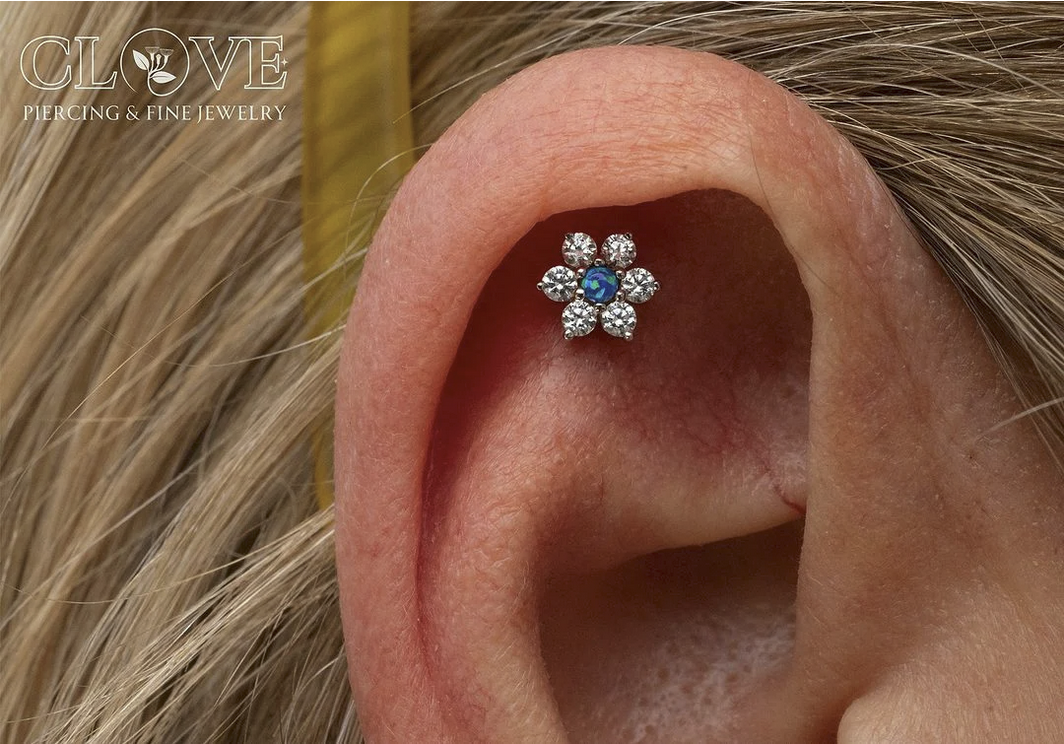 Gold Flower with CZ and Blue Opal — Junipurr