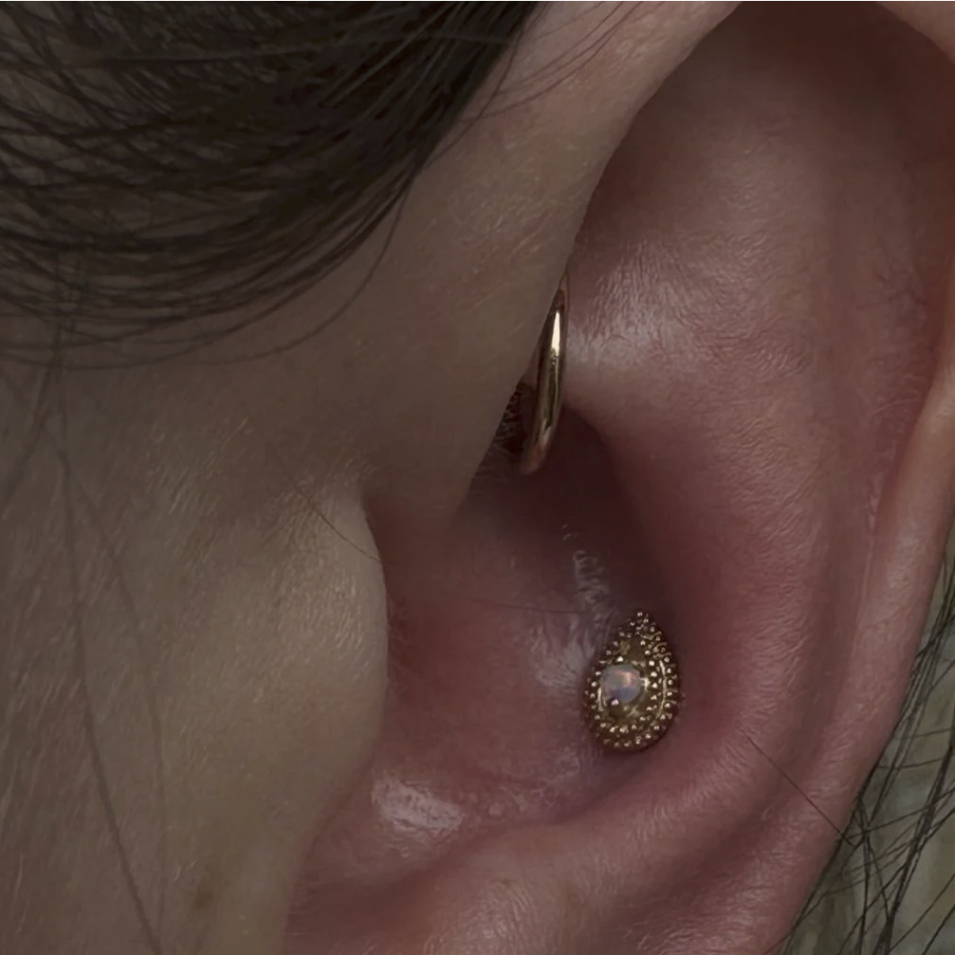 Gold Flower with CZ and Blue Opal — Junipurr