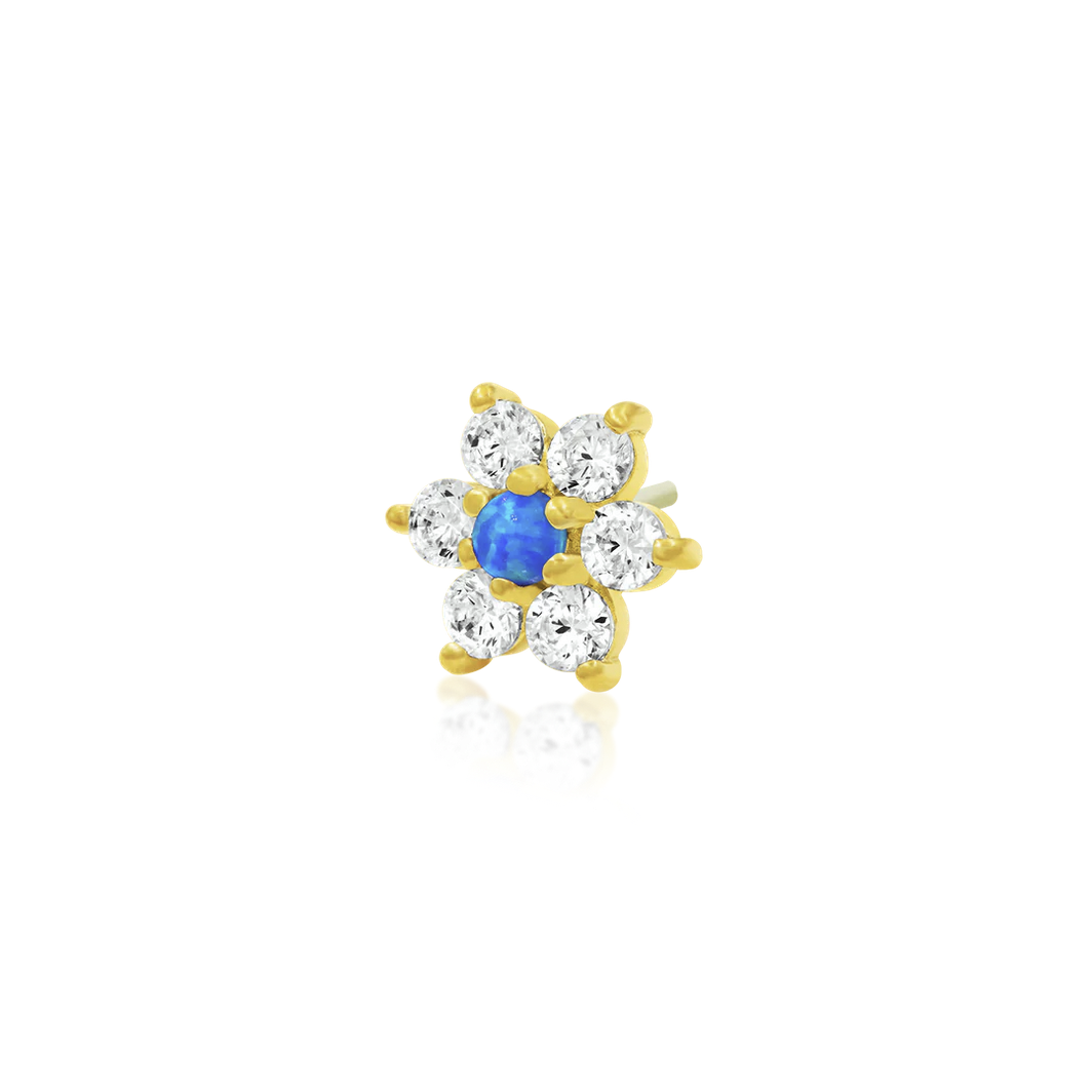 Gold Flower with CZ and Blue Opal — Junipurr