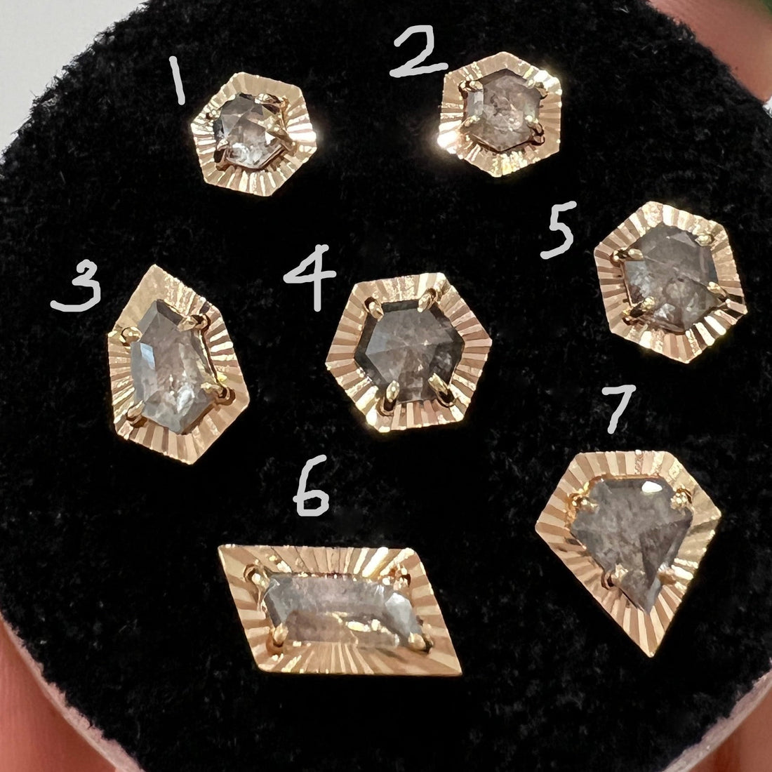 Salt and Pepper Diamond with Ray Gold Edge