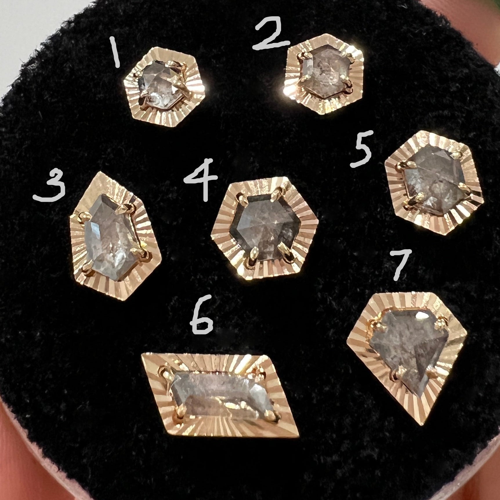 Salt and Pepper Diamond with Ray Gold Edge