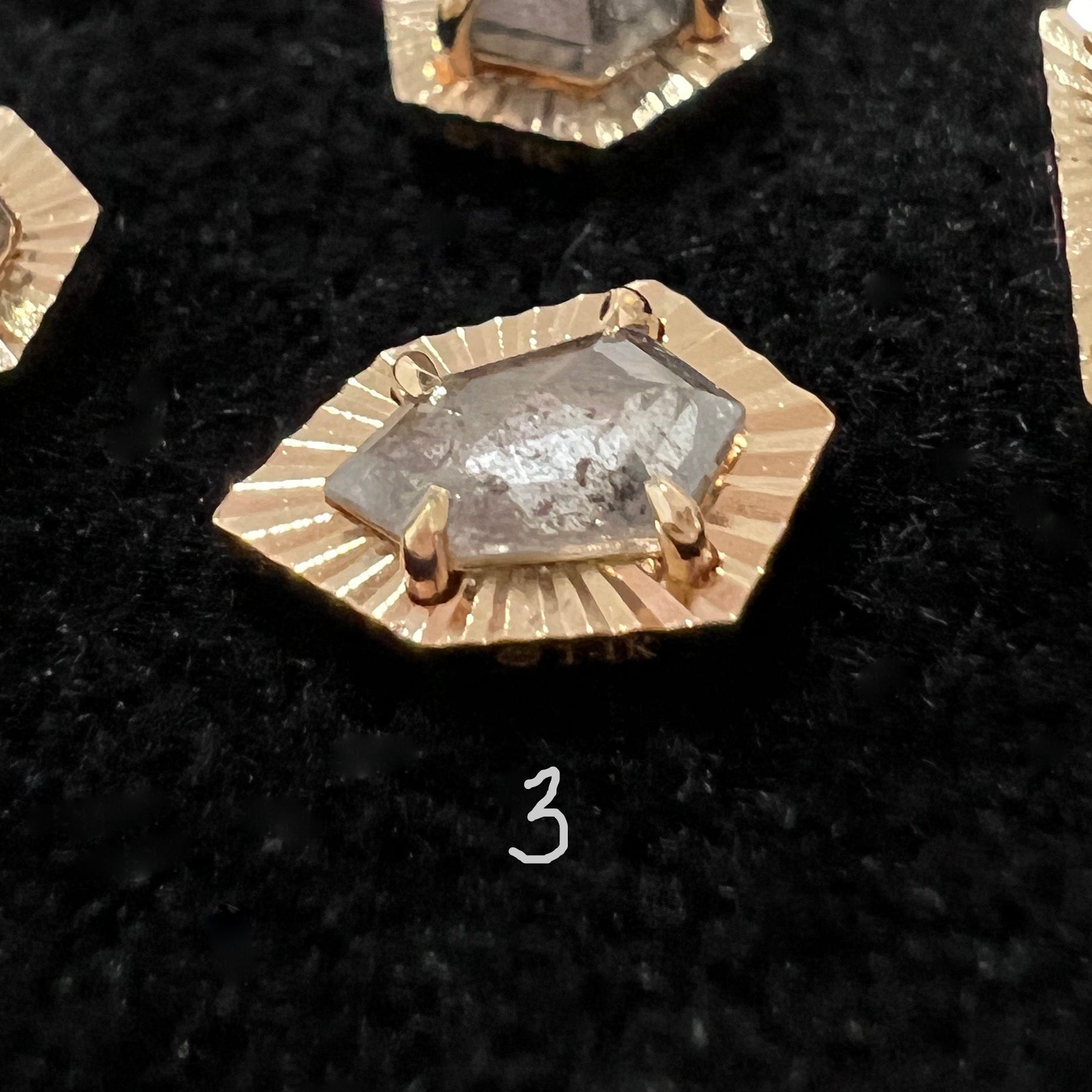 Salt and Pepper Diamond with Ray Gold Edge