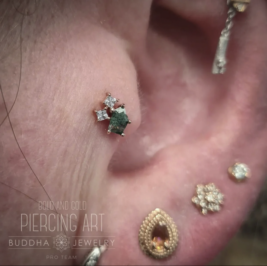 Lyra with Moss Agate and CZ — Buddha