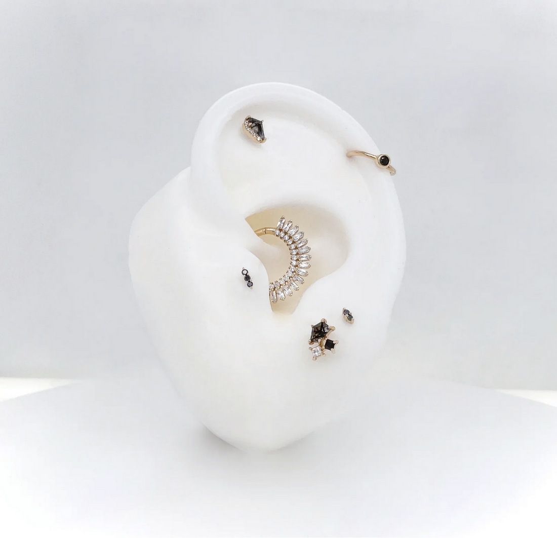 Lyra with Tourmalated Quartz and Black Spinel with CZ — Buddha