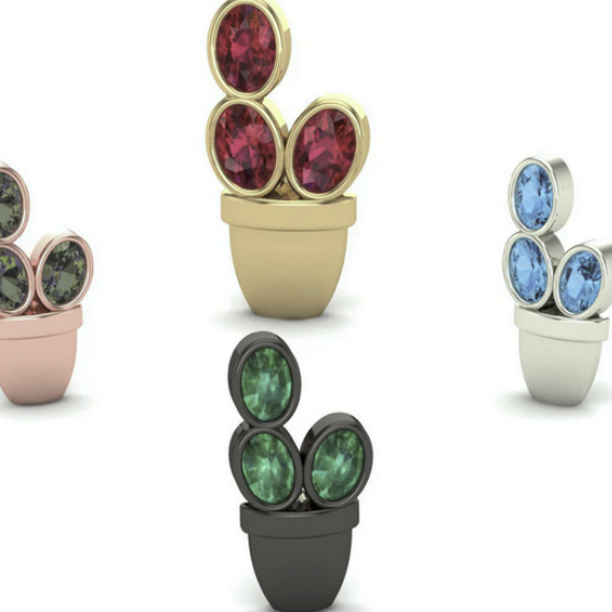 Oval Cactus with Gemstone From Mushroom