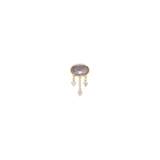 Rose Cut Oval Labradorite with Three Diamond and Chain Dangle from Modern Mood