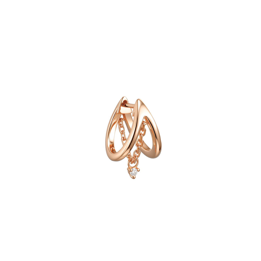 Split Huggie - Solid Gold & Chain + Diamond Dangle