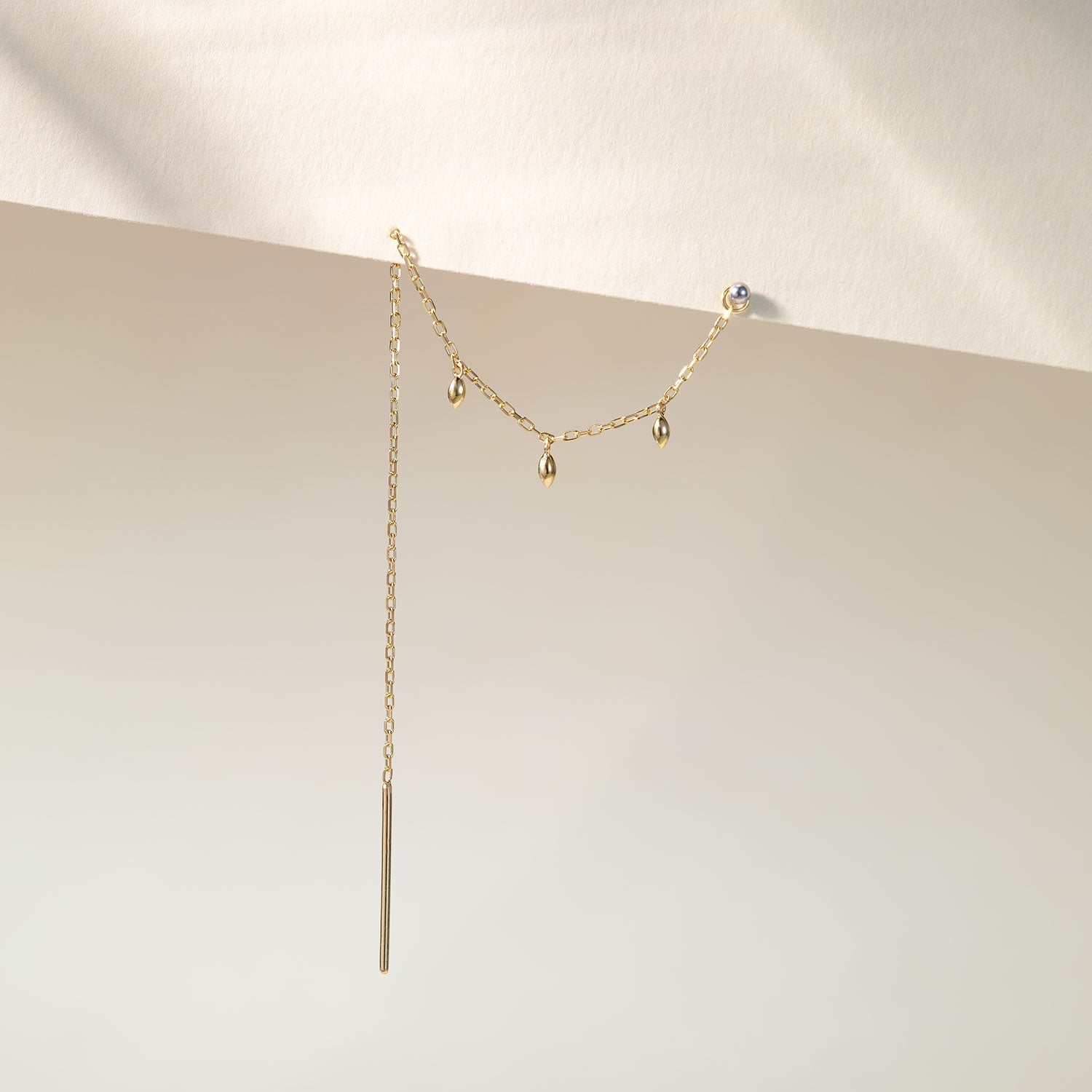 Threader - Dripping Marquise Gold Beads and Jump Ring Long
