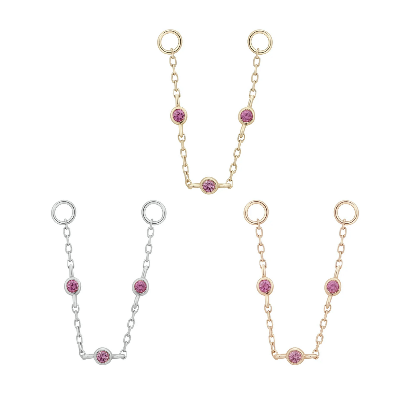 3 Bezel Pink Sapphire Chain From Buddha