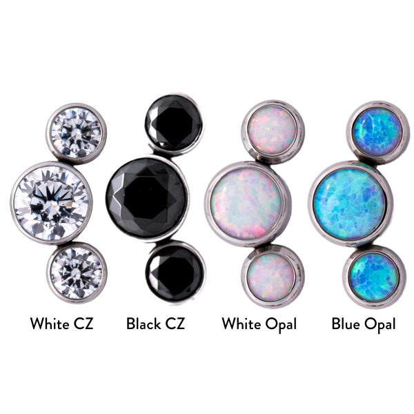 Titanium Curved 3 Gem Cluster