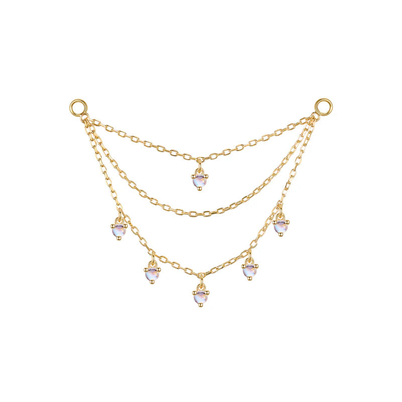 Triple Chain with Round Dripping Gemstones — Modern Mood