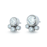 A 3mm and 4mm Threadless Titanium Bezel Set Gem with 1.5mm and 2mm Cubic Zironcia faceted gems underneath.