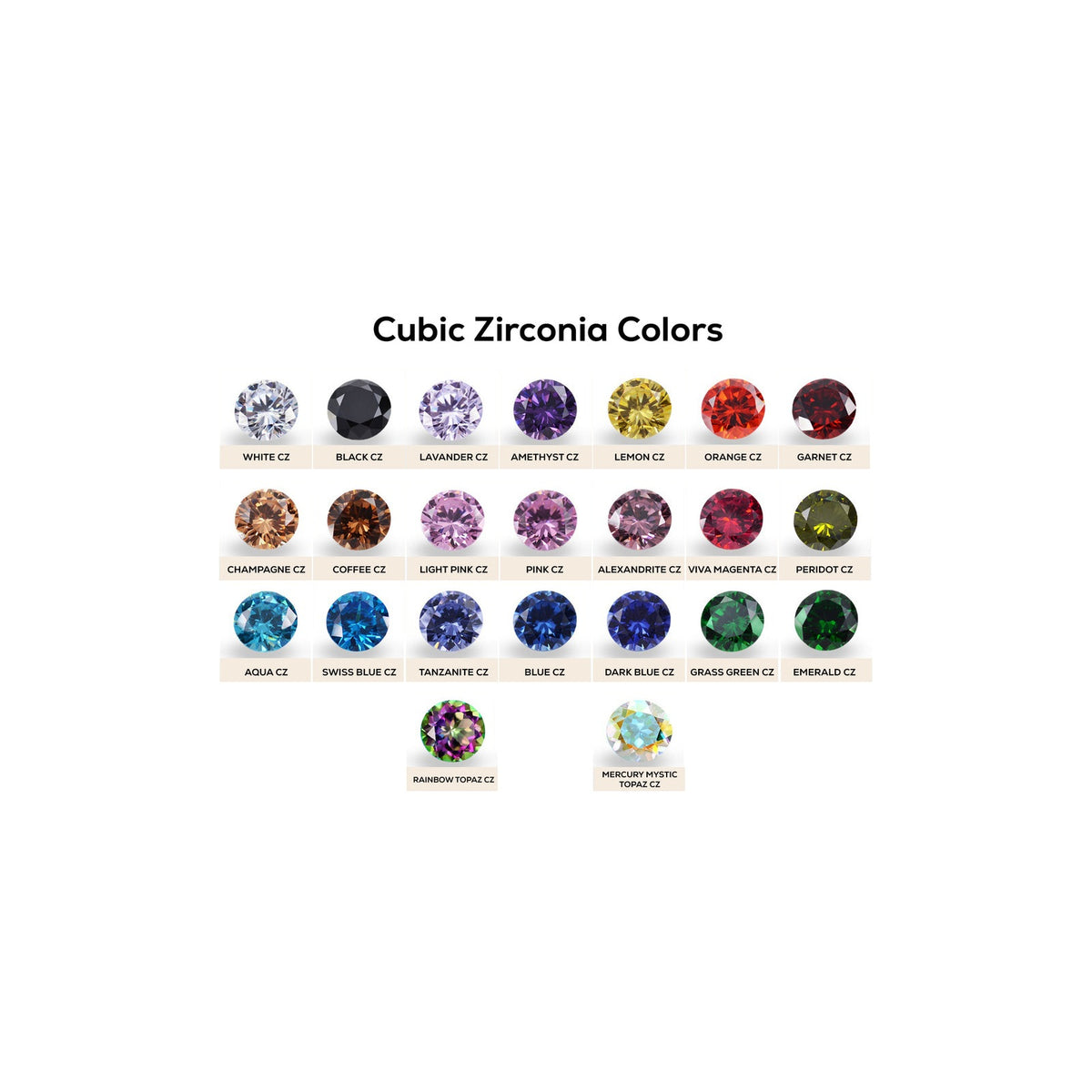 NorVoch Cubic Zirconia color chart