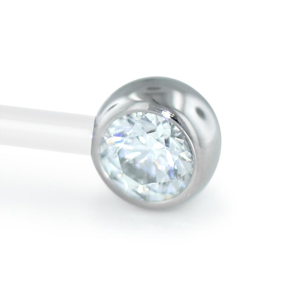 A 14-gauge 4mm titanium set faceted gem end with a cubic zirconia gem.