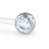 A 14-gauge 4mm titanium set faceted gem end with a cubic zirconia gem.