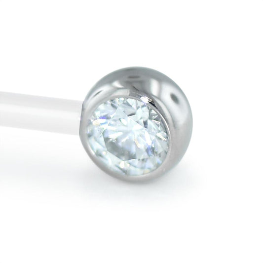 A 14-gauge 4mm titanium set faceted gem end with a cubic zirconia gem.